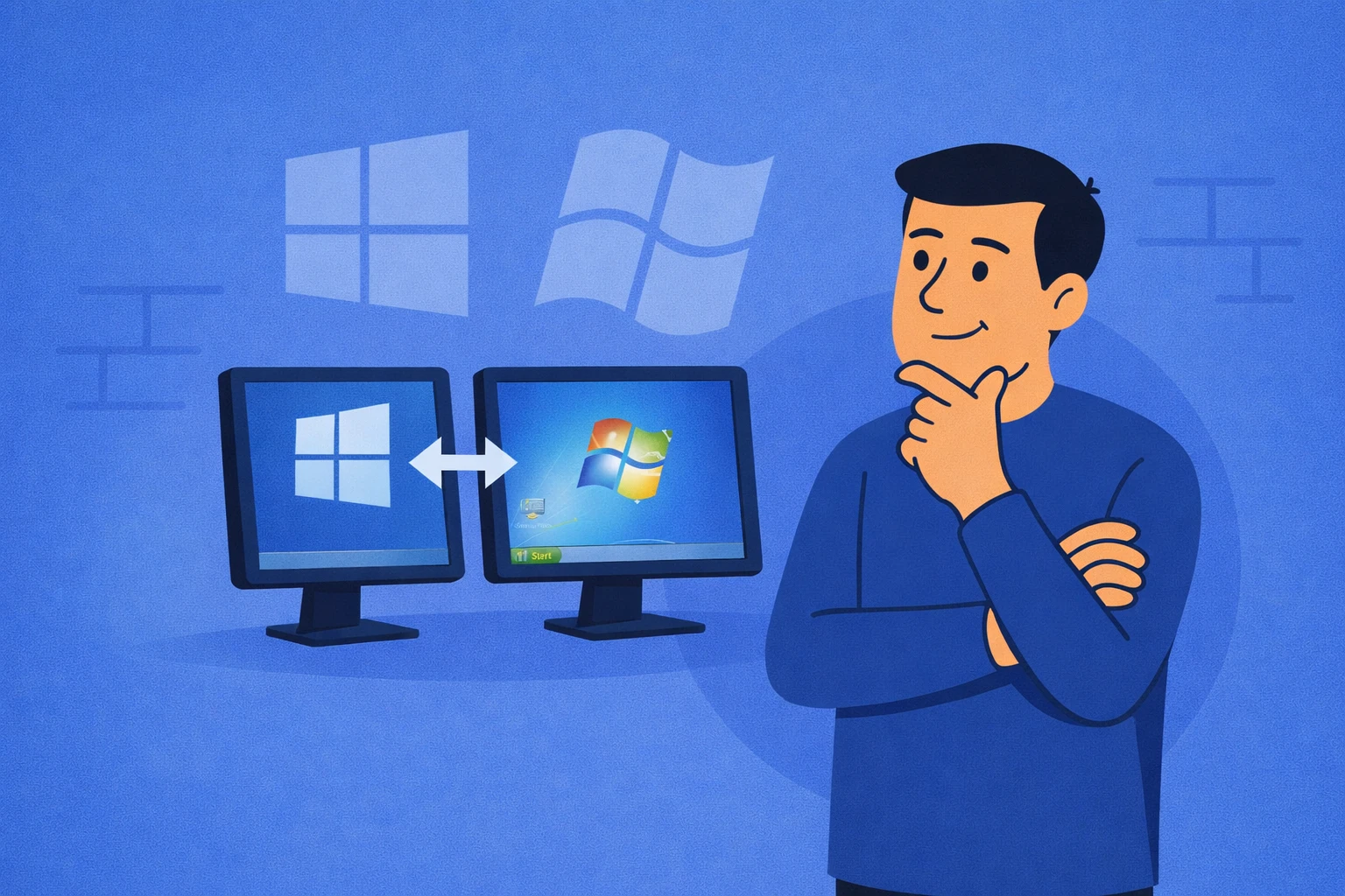 Person using Windows 11 PC with retro Windows 10 and 7 elements on screen in Cedar Rapids.